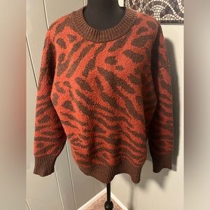 Ava & Viv Women's Size X Brown Tiger Stripe Print Soft Acrylic Blend Sweater